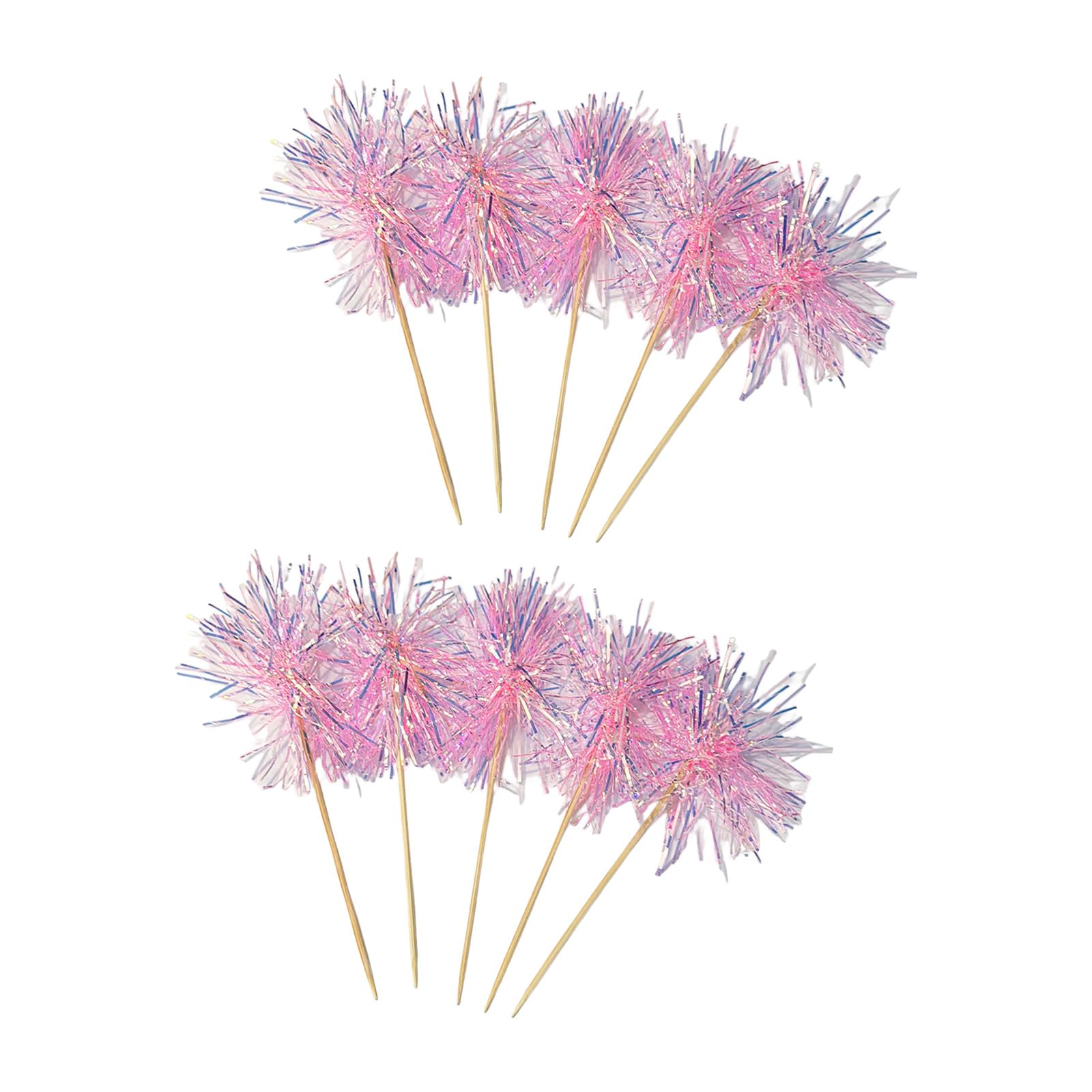 Tsophreniq 10Pcs Wooden Cake Decorations Colorful Tinsel Cake Insert Sticks Embellishments for Birthday Wedding Anniversary Party Decorations