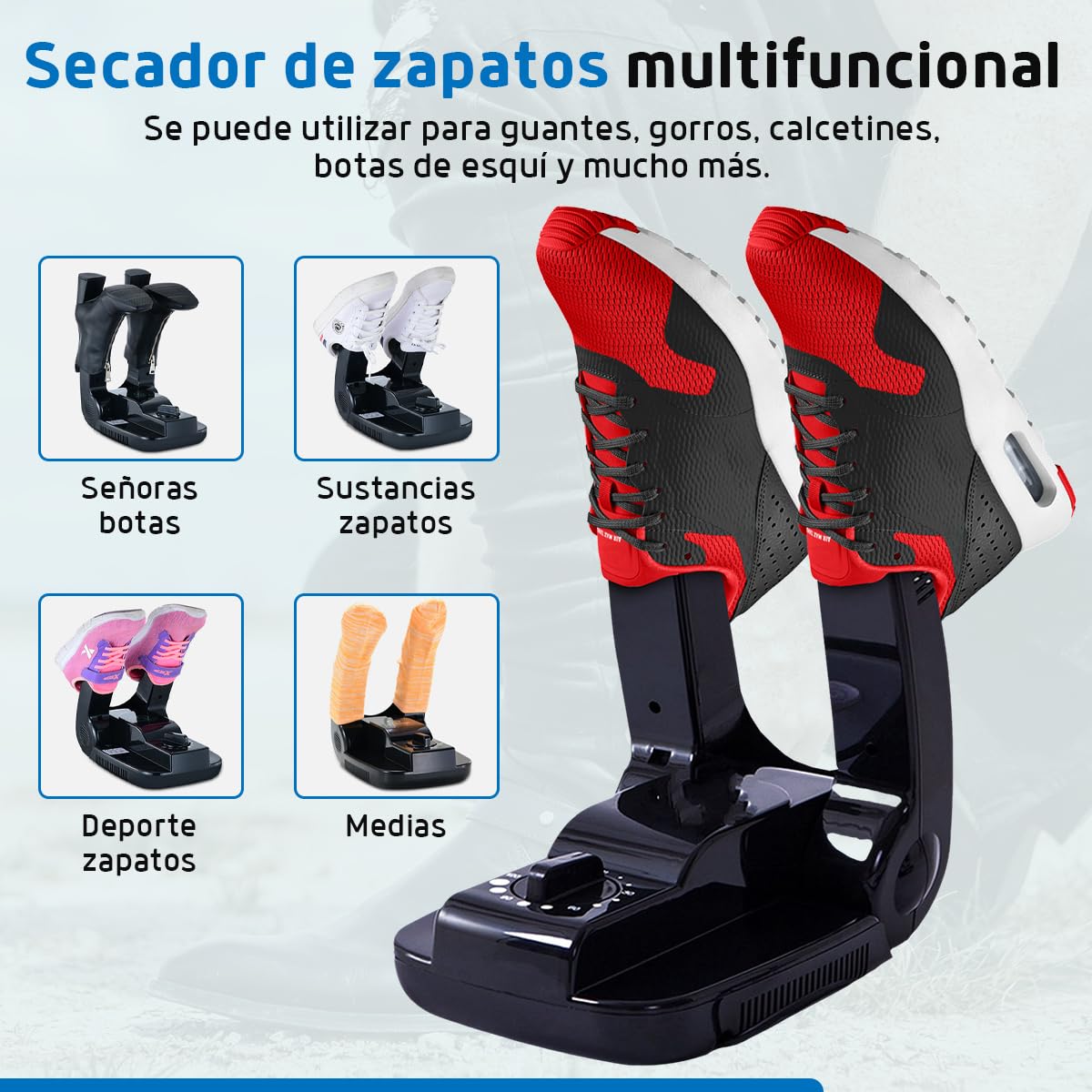 Fleau Secador de zapatos inteligente Función de secado/ozono - Ambientador de zapatos - Eliminador de olores - Incl. Bolas perfumadas y cepillo para zapatos (Secador de zapatos con temporizador)