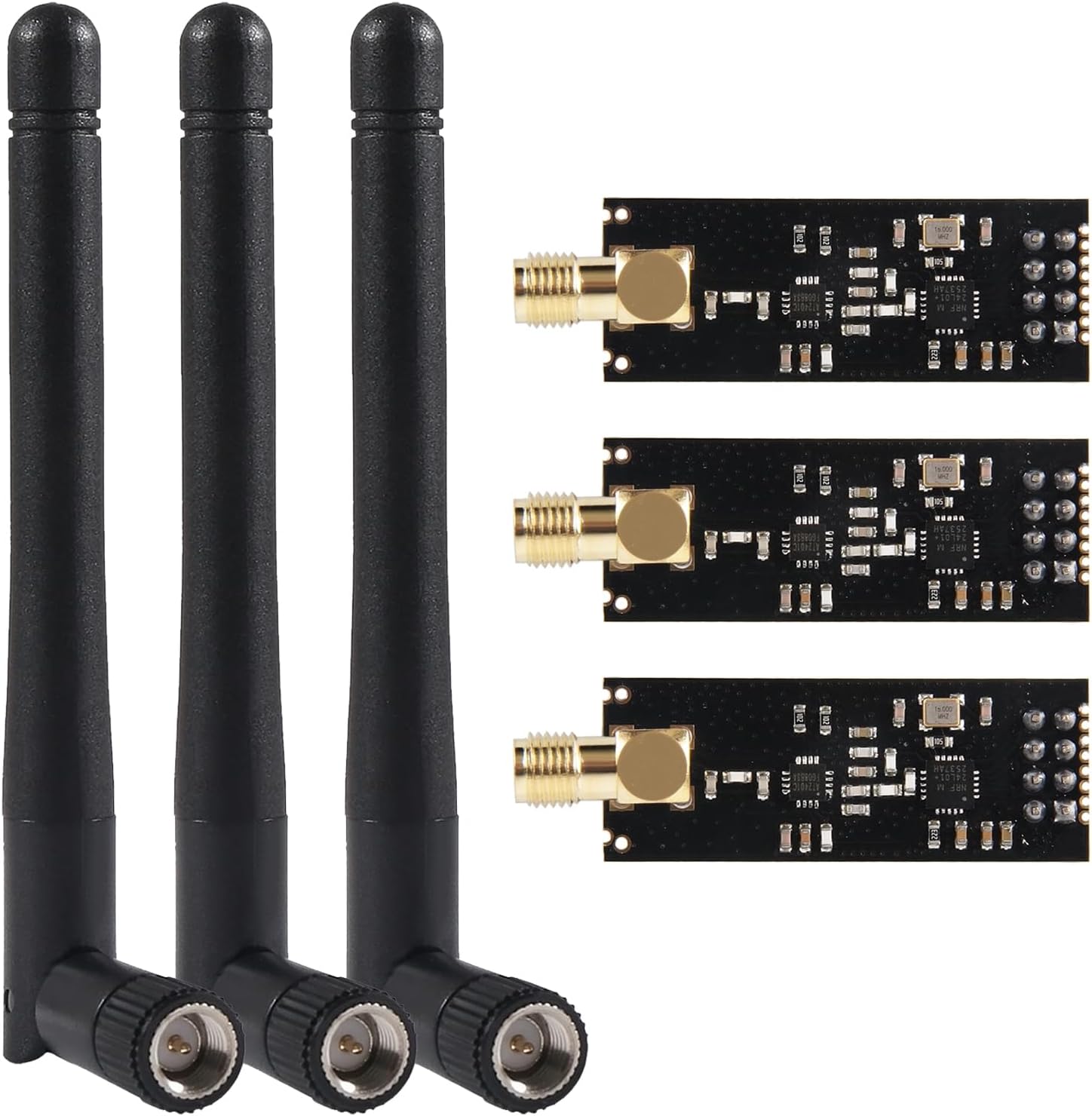 3Pcs NRF24L01+PA+LNA 2.4GHz Wireless Transceiver Module with SMA Antenna & Breakout Adapter 1100m Range On-Board 3.3V Regulator for Arduino