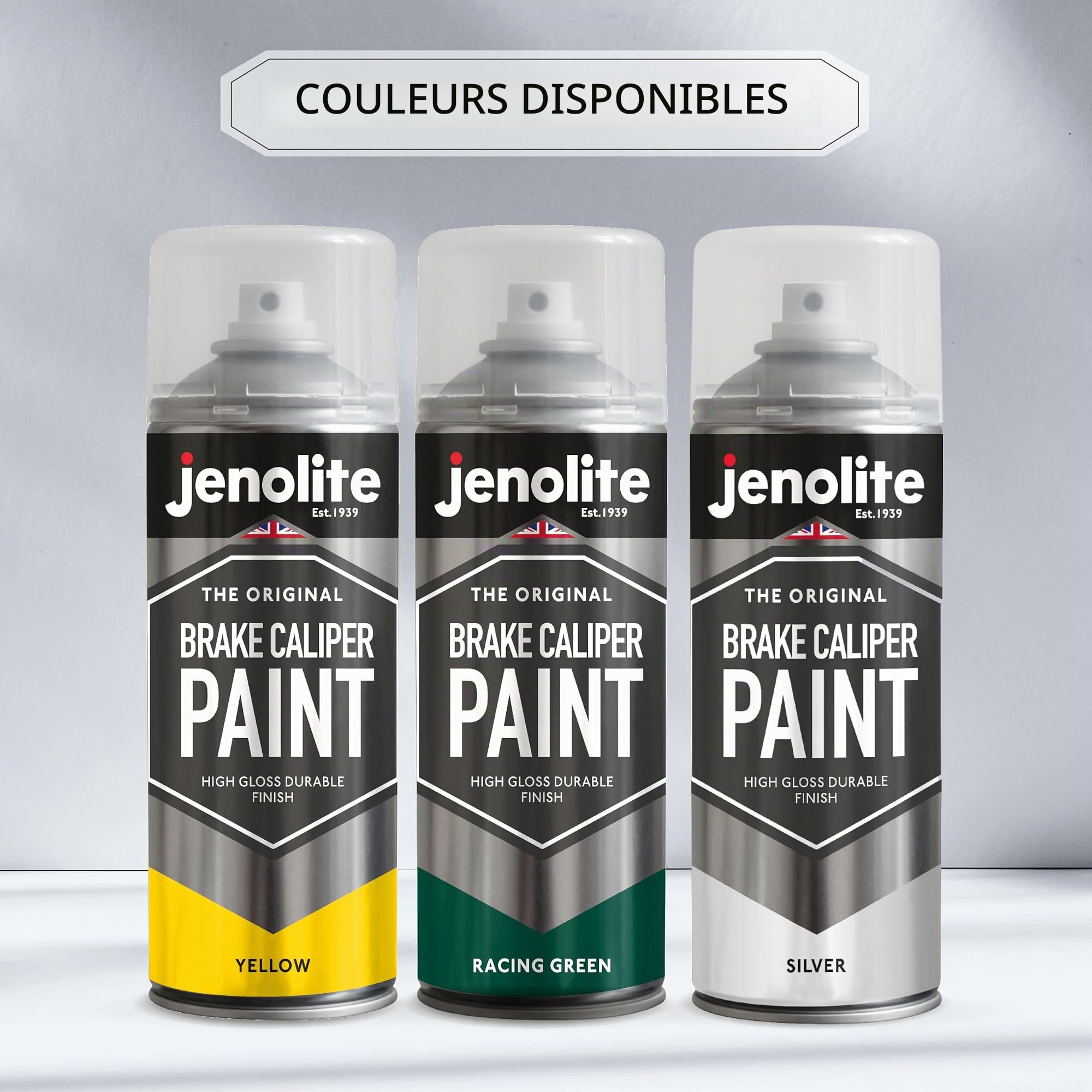 JENOLITE Peinture en Spray pour Étriers de Frein | JAUNE | 3x400ml | Peinture de Restauration pour Freins et Étriers | Finition Durable, Résistante à la Chaleur et à l'Essence