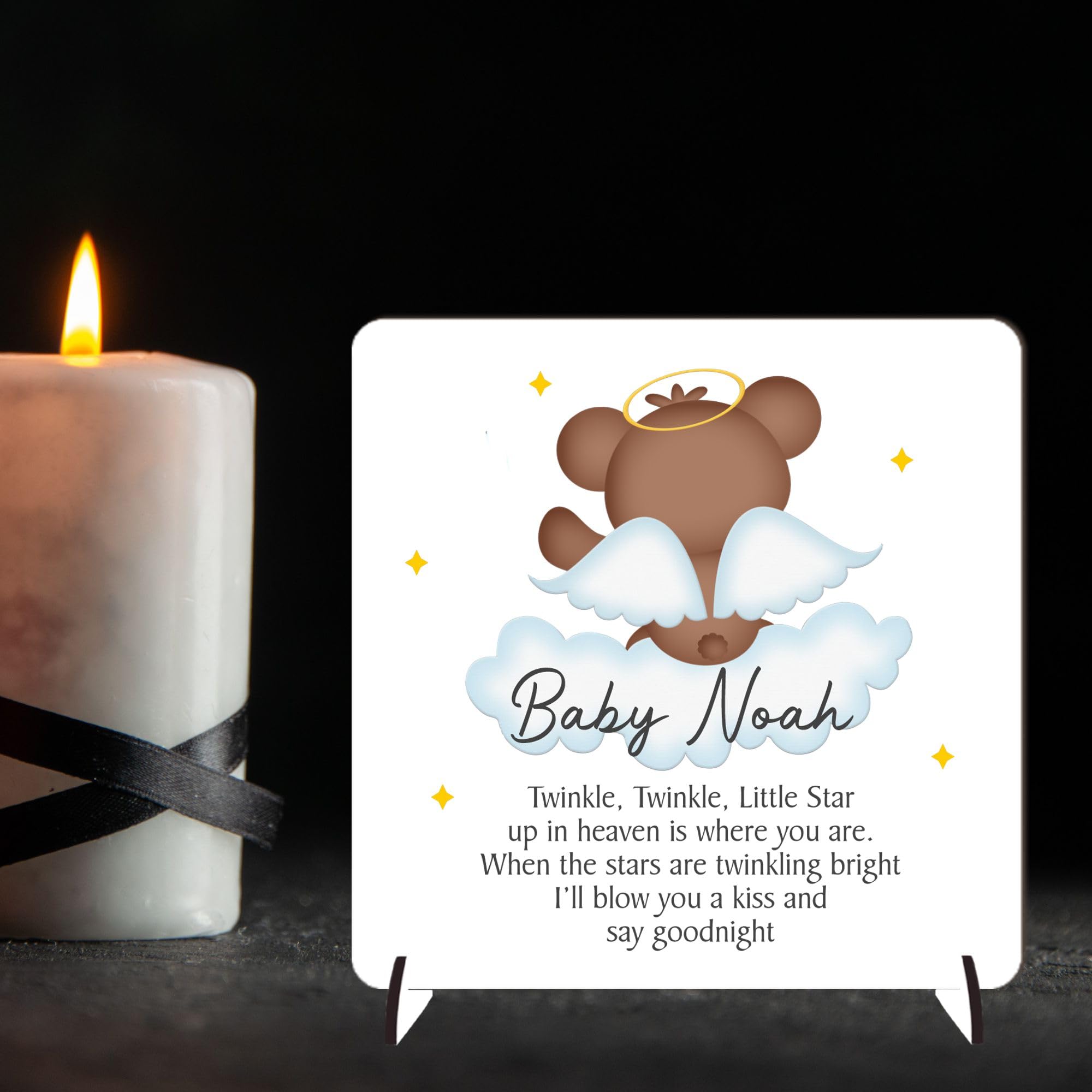 Personalised Baby Memorial Plaque โ "Twinkle Twinkle Little Star" Poem with Angel Bear โ Custom Baby Remembrance Keepsake with Name โ Perfect Tribute for Nursery Decor (Mdf Wood Indoor Use Only)