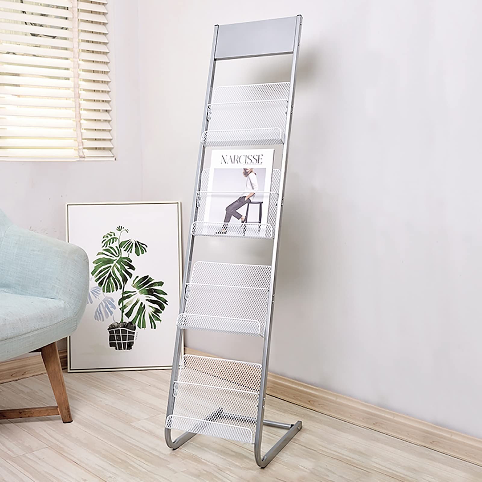 Generisch Bodenständer, Zeitschriftenständer, Wohnzimmer-Zeitschriftenhalter, L-förmiger Broschürenständer, für Büro/Ausstellungsraum/Hotellobby/Schule (Farbe: Schwarz)