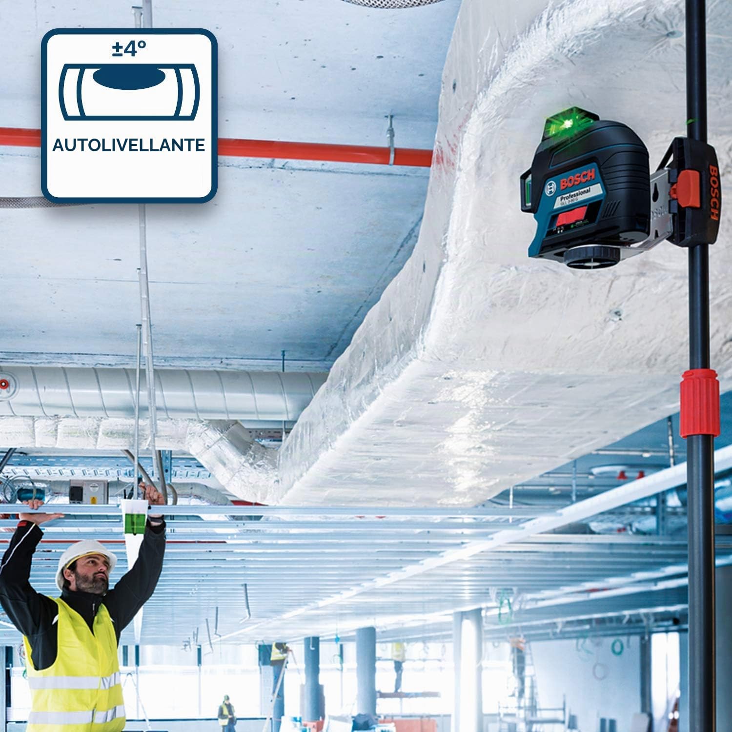 Bosch Professional Livella Laser GLL 3-80 G,laser verde, da interno, raggio d’azione fino a 30 m, 4 Pile AA, Valigetta