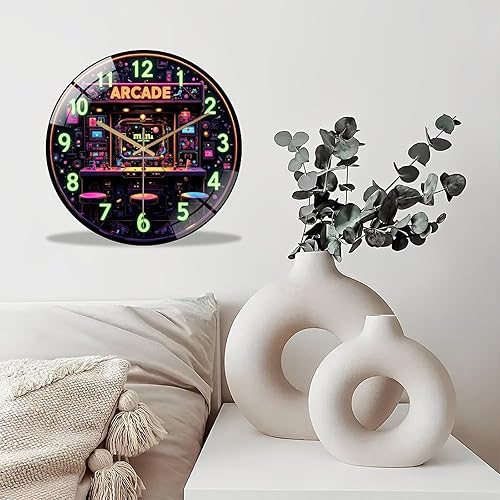 Miniatura 4 de 12-Inch Silent Glass Wall Clock, Retro Mini Arcade Clock Neon Art(1)  Silent Non-Ticking Clock, Battery Operated (AA Batteries Not Included),