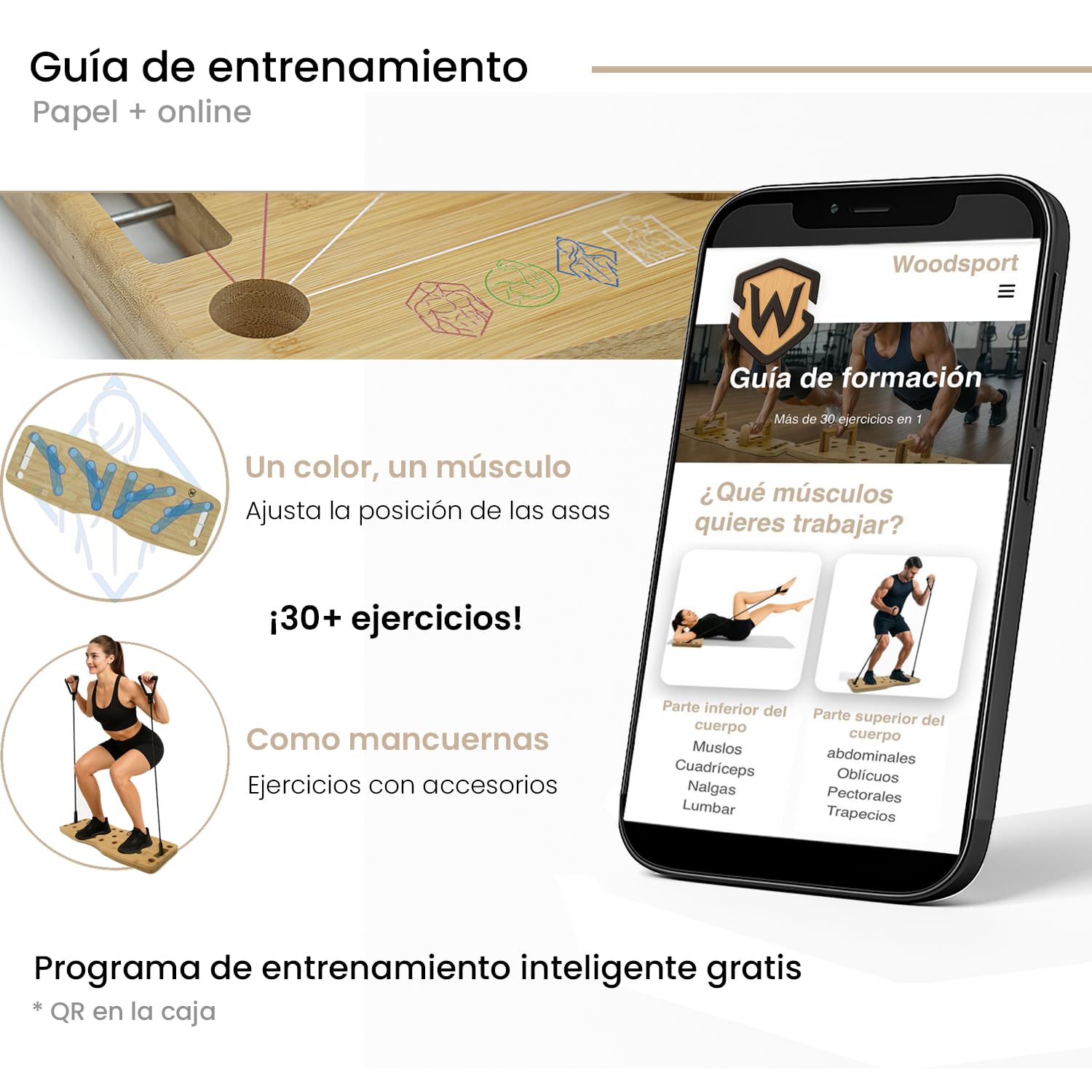 Amplitude – Tabla de flexiones/Push up board de Madera – Tabla para hacer flexiones – Gimnasio en Casa – con Bandas Elásticas + Guía de Entrenamiento 30 en 1