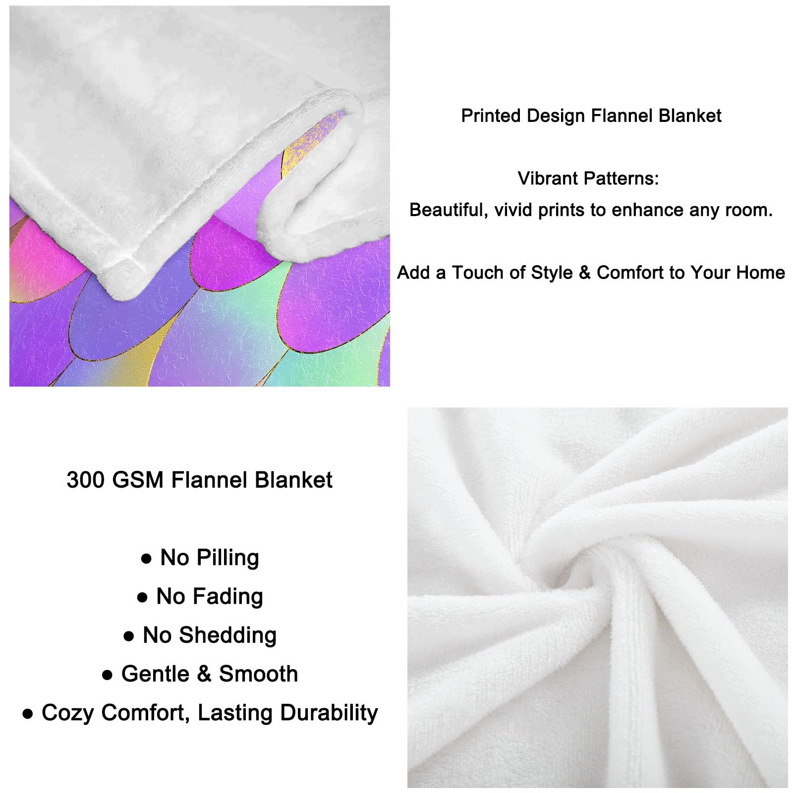Générique Koc dla dorosłych i dzieci 200 x 200 cm, miękki koc flanelowy z nadrukiem elegancki gradient rybie łuski - narzuta na sofę pasuje do różowo-fioletowego utrzymania ciepła zimą