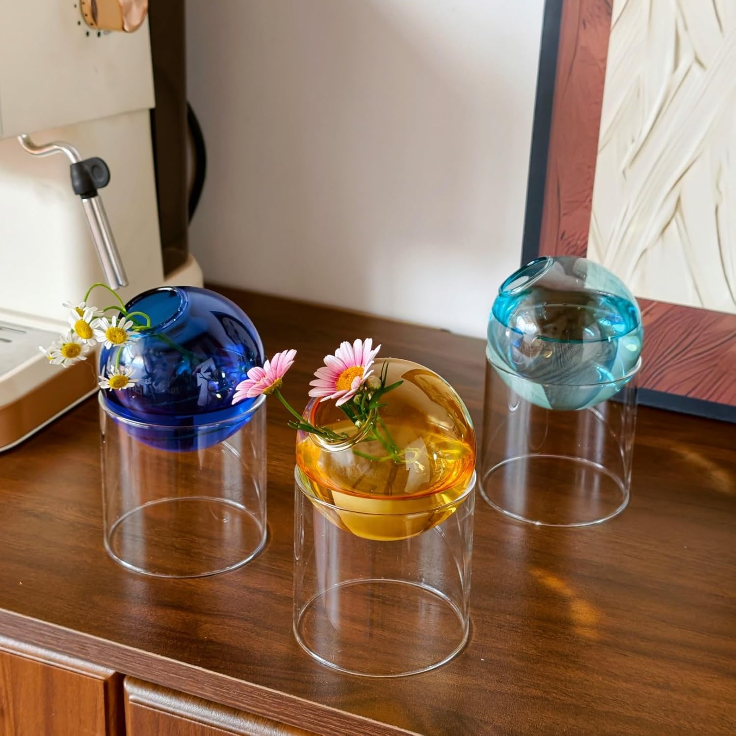 3-Pack Plant Propagation Station, Geometric Glass Vase Set | Mini Flower Vases & Planter Terrariums for Tables