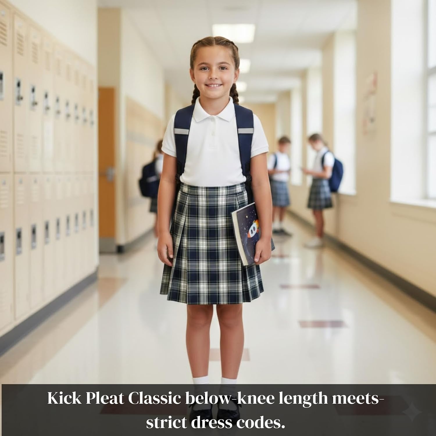 ClassExceed Girls School Uniform Skirt: Below Knee Kick/Box Pleats, Reg/Half Sizes, Wrinkle Resist, Plaids 37 54 55 57 76 80