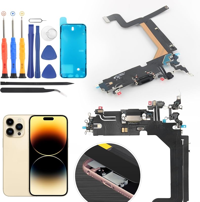 Reemplazo para iPhone 14 Pro Max Conector Dock para iPhone 14 Pro Max Puerto de carga Reemplazo de placa de cargador USB Accesorios de ensamblaje de cable flexible con herramientas de reparación