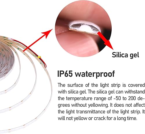 Miniatura 3 de Tira de luz LED COB azul de 32.8 pies (32.8 ft) DC 24 V, IP65, impermeable, 3840 LED, brillo uniforme, sin puntos, cinta de luces LED flexibles para