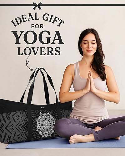 Miniatura 7 de Gonex Bolsa para esterilla de yoga, bolsa de gimnasio de lona extra grande con bolsillo impermeable, cremallera de metal, se adapta a tapetes y