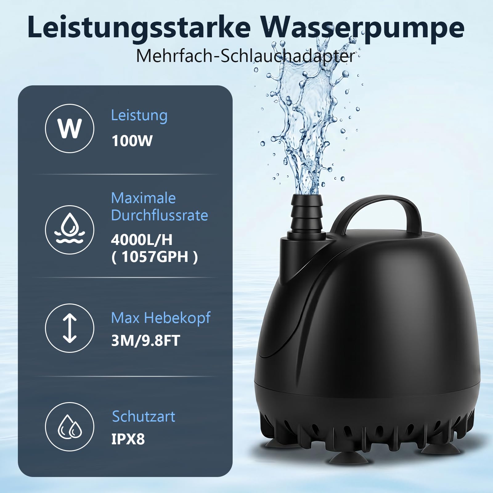 hygger Pompe à Eau Submersible 100W 4000L/H Ultra Silencieuse Pomp Fontaine