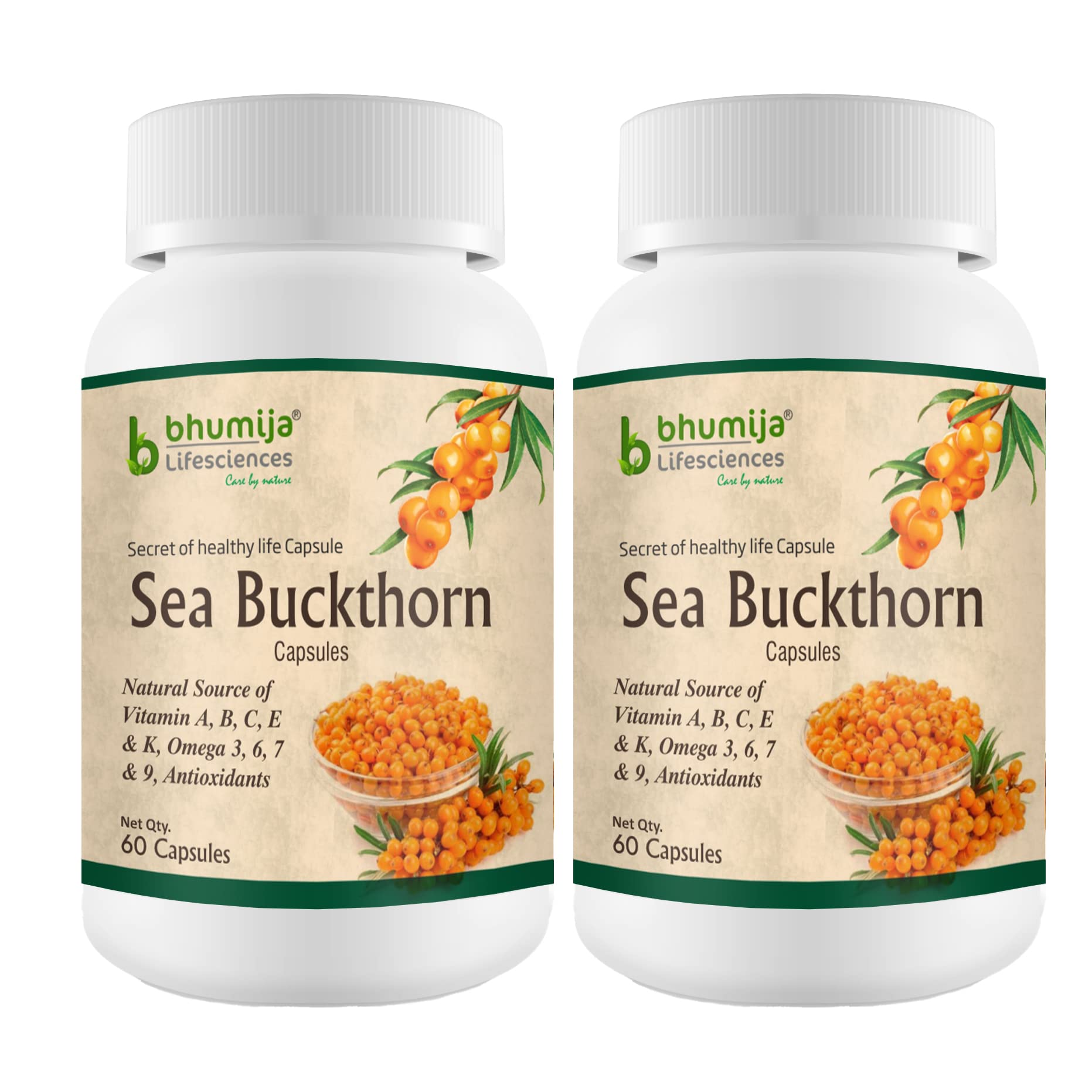 Bhumija Lifesciences Berry Extract Sea Buckthorn Capsules Antioxidant Supplement & Immunity Booster Natural Source of Vitamin A, B, C, E, K, Omega 3, 6, 7, 9- (60 Capsules, 500MG | Pack of 2) (B07GT4M8D3) Amazon Price History, Amazon Price Tracker