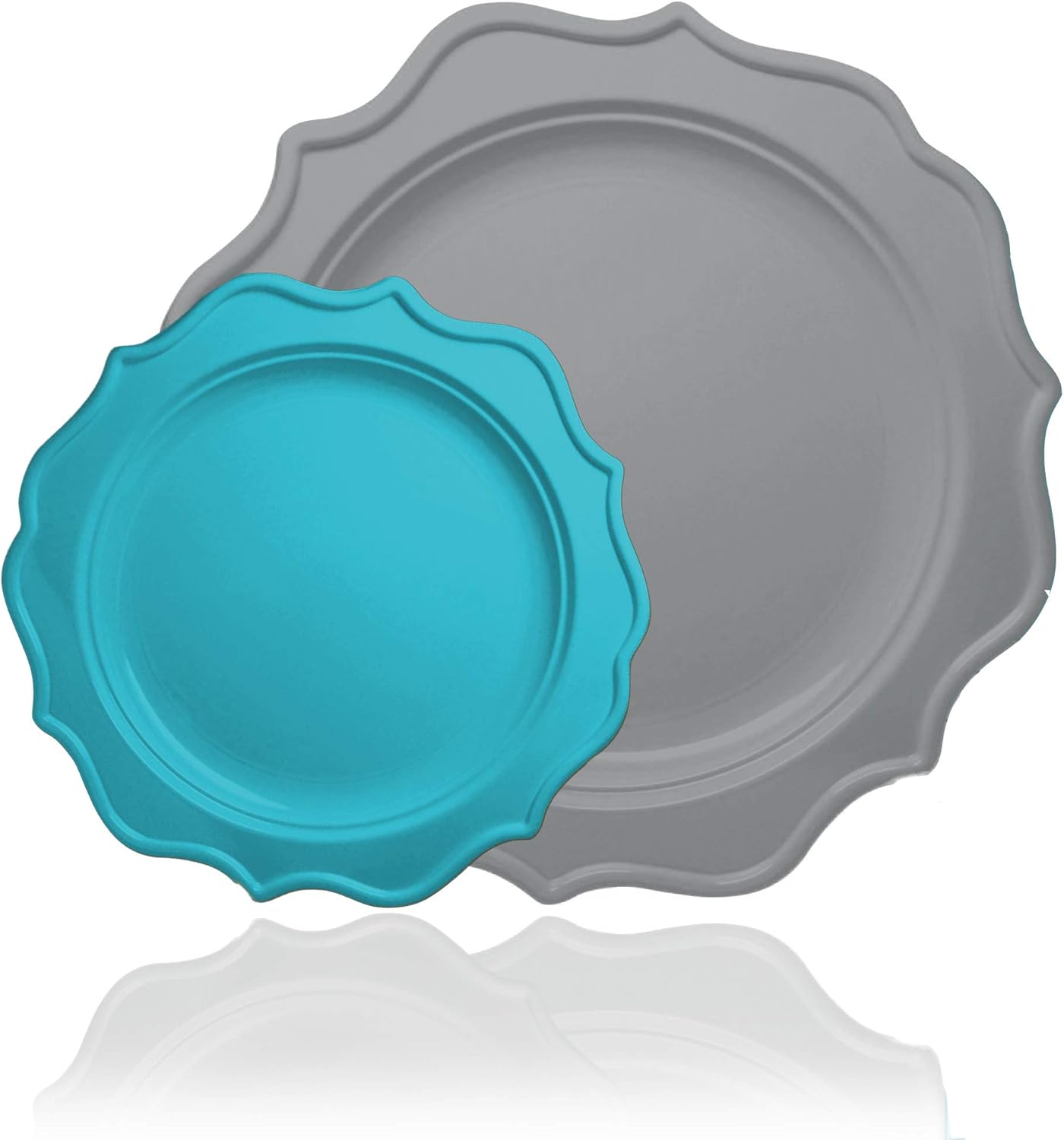 Tiger Chef 96 Pack Round Scalloped Rim Disposable Plastic Plate Set for 48 Guests Includes 48 10-Inch Dinner Plates, 48 8-Inch Salad Plates - BPA-Free