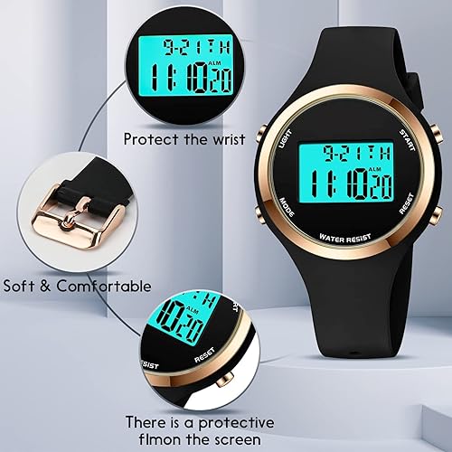 Miniatura 3 de Women LED Display Elecreonic Watch Fashion Chrono Alarm Digital Clock Woman Outdoor Sport Wirstwatch