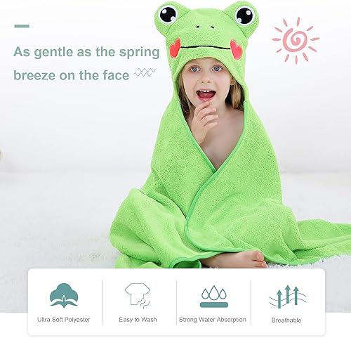 Miniatura 6 de MICHLEY Toalla de bebé con capucha de dibujos animados, unisex, suave de alta calidad, paños grandes de 27.5 x 47 pulgadas para 0-7T (rana)