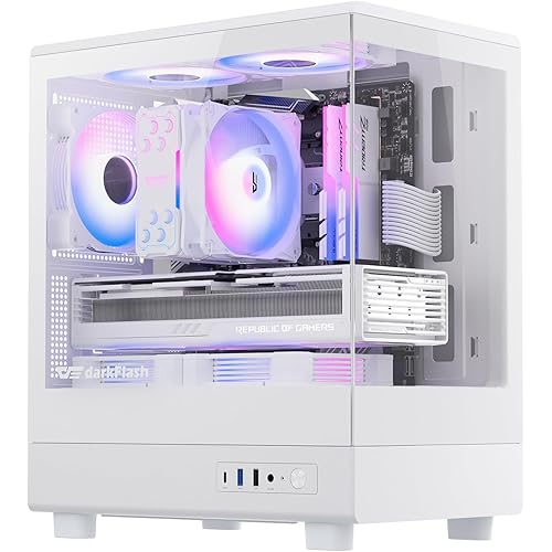 darkFlash Micro ATX PC Case, Pre-Install 3 PWM ARGB Fans Computer Case, Full View Dual Tempered Glass MATX Gaming PC Case, Type C Port, Supports up to 240mm AIO(DB330M) (White)