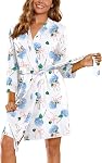 Ekouaer Robes pour femmes en tricot de gaufre Soft Léger Peignoir Longueur du genou Vêtements de salon S-XXL