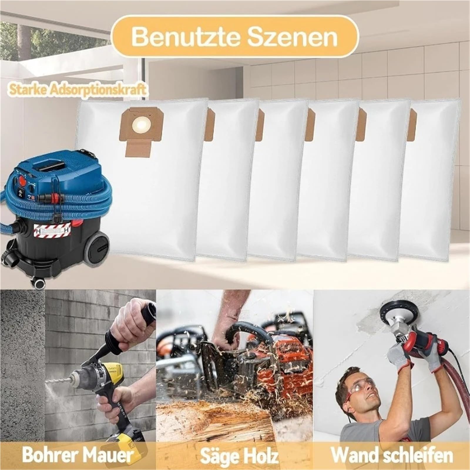 2-12PCS Filter Dust Bags Compatible With Bosch GAS 35 M AFC/L AFC/L SFC+ Industriesauger Wet Dry Vacuum Cleaner Replacement Bags 2607432037(3)