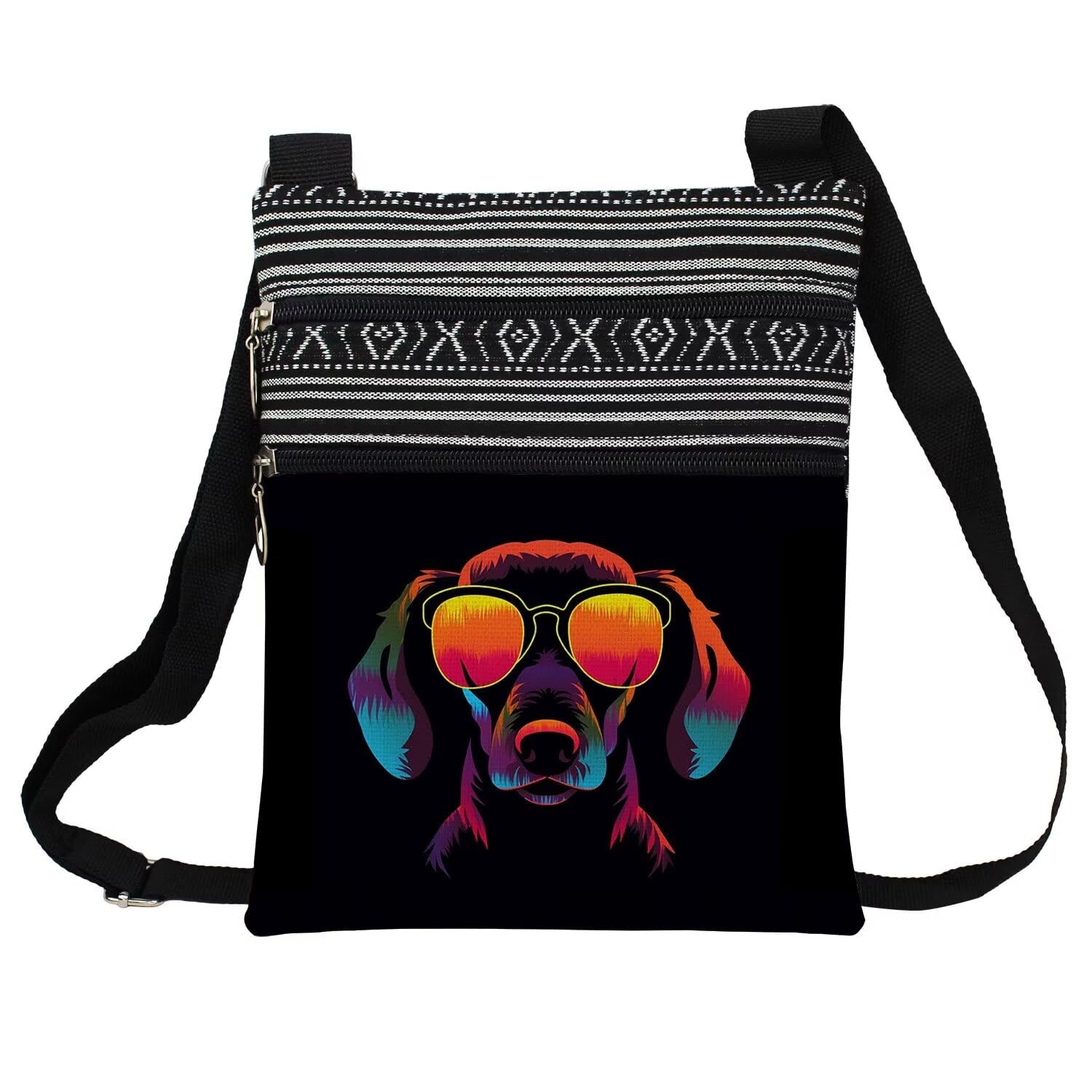 LiuenMgg Sunglasses Dachshund Messenger Bag Small Ethnic Pattern Printed Adjustable Strap Crossbody Zipper Bag Sunglasses Dachshund Phone Bag Wallet Cute Shoulder Handbag for Women