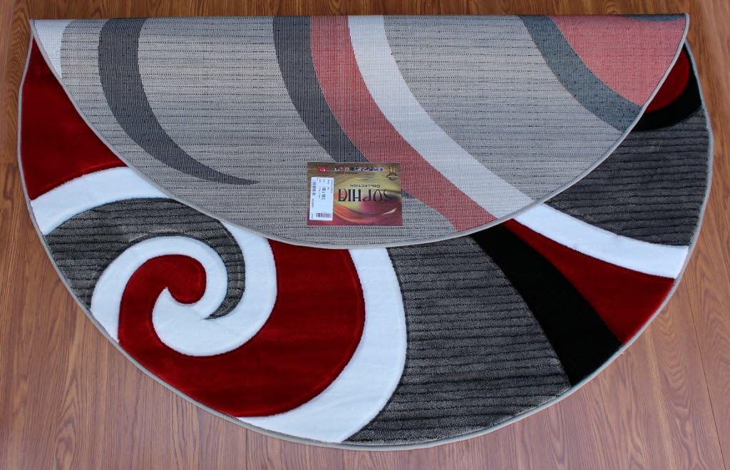Masada Rugs, Sophia Collection Hand Carved Area Rug Modern Contemporary Red White Grey Black (5 Feet 3 Inch X 5 Feet 3 Inch) Round
