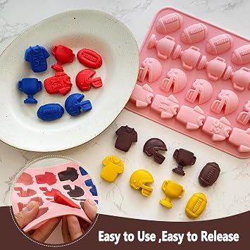 2PCS Football Chocolate Mold 20 Cavites Football Silicone Mold Sports Theme Silicone Candy Mold Helmet, and Jersey, Football Mold for Jello Gummy Ice Cube Cupcake Decorations