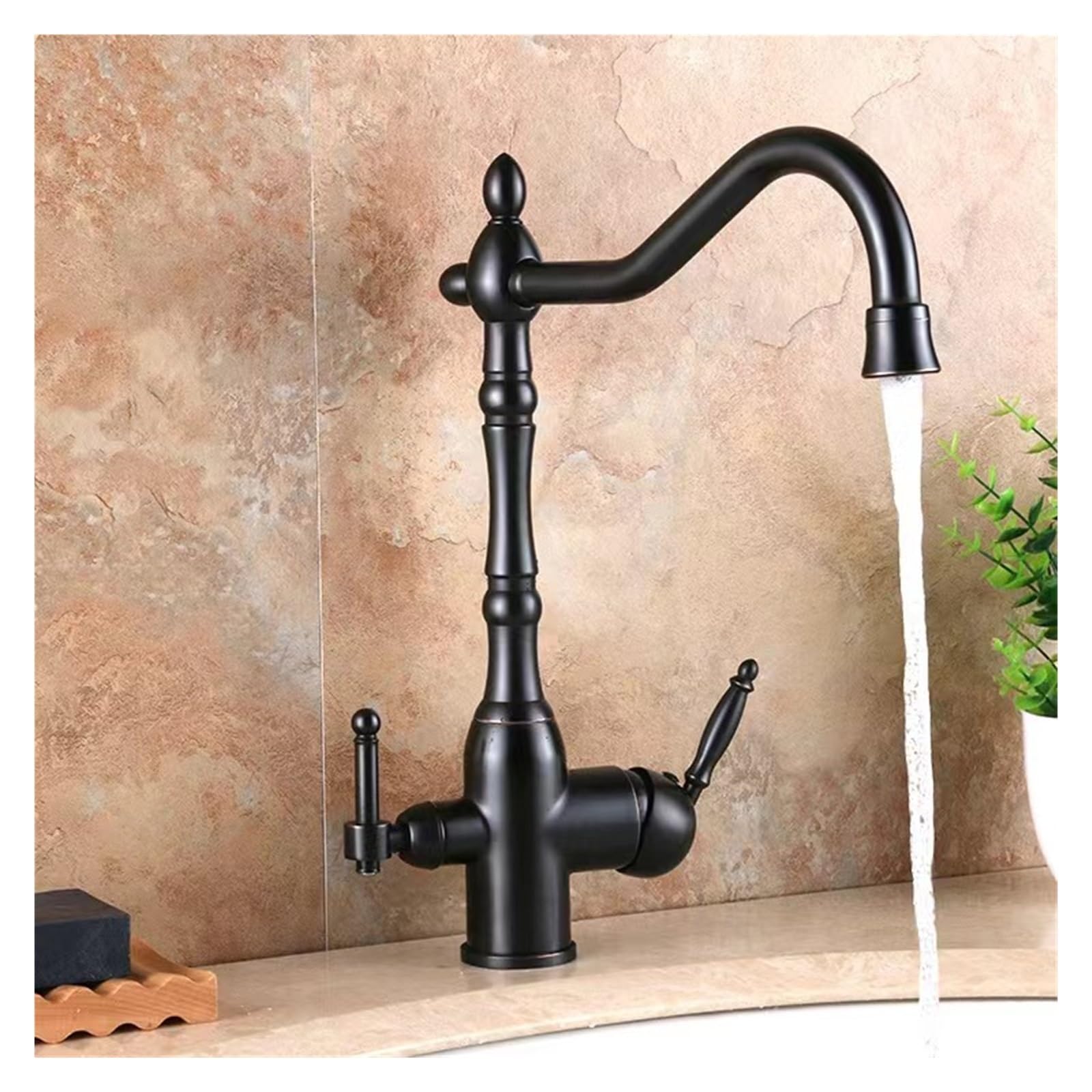 ZYCHSJXA Gourmet Kitchen Sink Faucet All Copper Cold and Hot Three in One Water Purification Rotatable Faucet(Black)