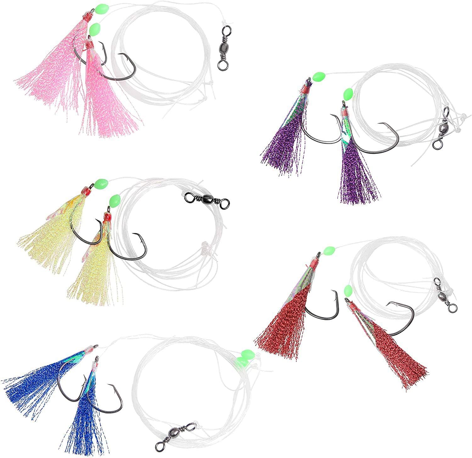 Fishing Bait Rig Saltwater Rigs- 5/15packs Saltwater Flounder Rigs with Mono Leader Swivel Fish Skin Fishing Rigs for Fluke Flounder Sea Bass Halibut Black Fish