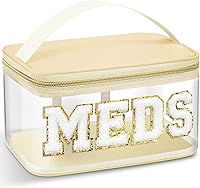 Vista 15 de Geetery Bolsa de Medicina con Parche de Letra de Chenilla Bolsa de Medicamentos de Nylon Portátil Estuches de Maquillaje de Viaje Parche Preppy