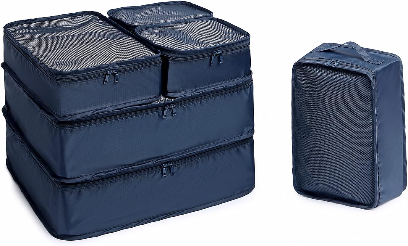 Abshoo 6 Set Travel Packing Cubes Luggage Organizers with Shoe Bag (Navy Blue)