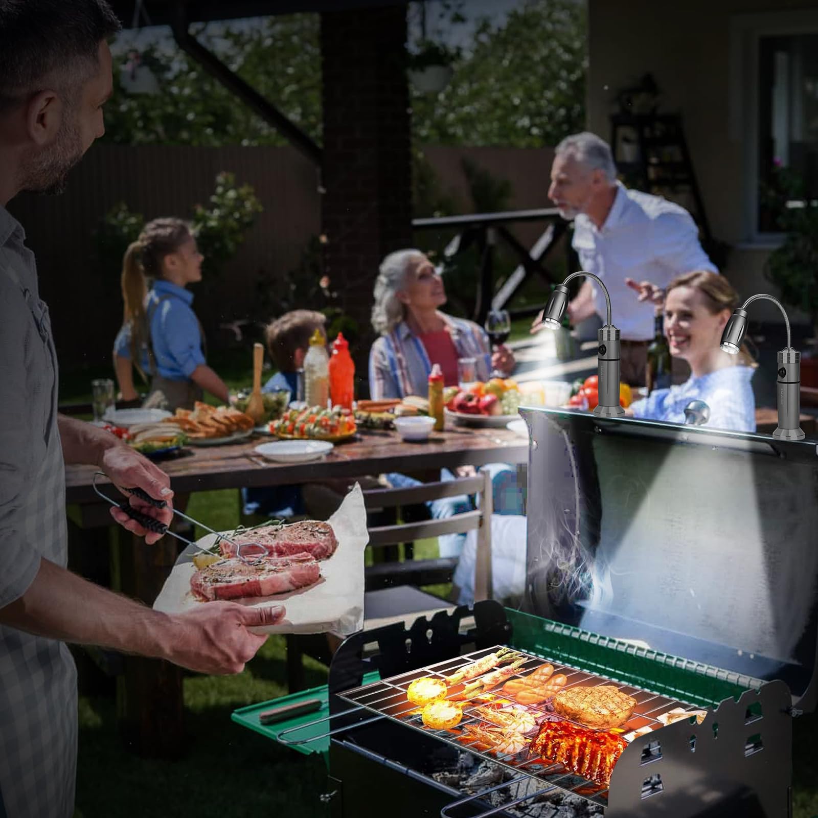 IMAGE Wiederaufladbare ultrahelle Grillampe mit superhellen LED-Lichtern, flexible Schwanenhals-Grilllicht mit Magnetfuß, vollständig einstellbar batteriebetrieben, Geschenke für Männer Vatertag, weiß