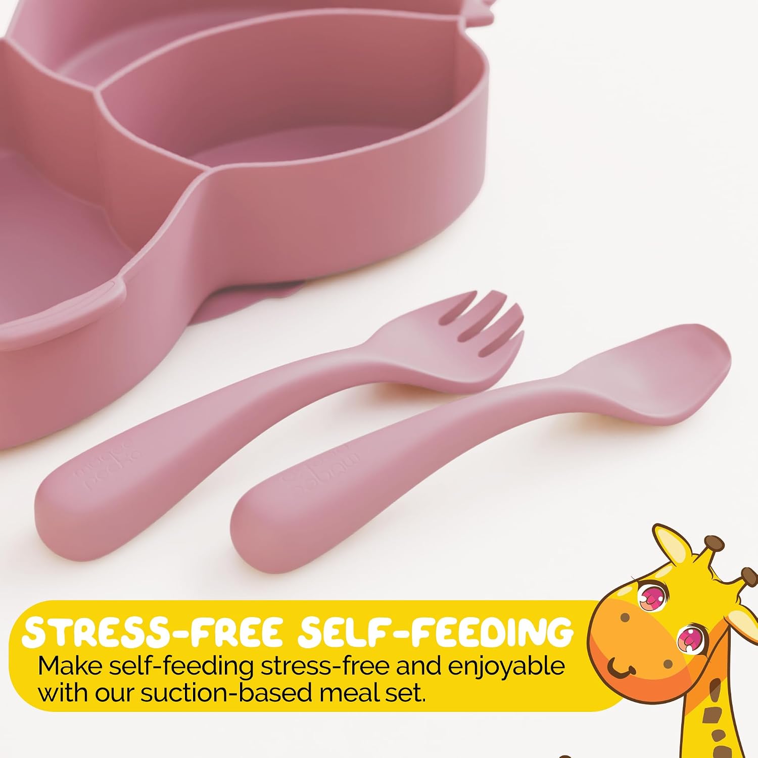 Toddler Suction Plates for Babies and Silicone Utensil Set in Pink Feeding elephant for Baby Girls made with Safe Silicone - (3 Piece Set) Baby Feeding Essentials