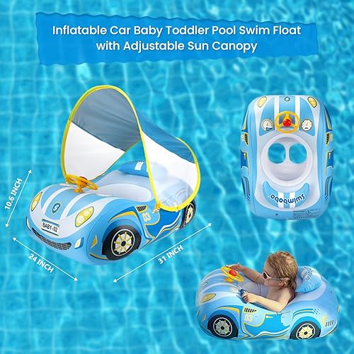 Miniatura 3 de Flotador inflable de PVC grueso 3D para piscina con cubierta de parasol y volante, edad de 1 a 4 años