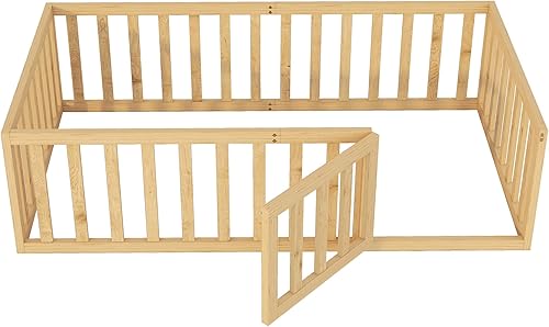 Miniatura 21 de Merax Marco de cama de piso de madera de tamaño individual con valla y puerta (nogal) Nuez,Natural,https://www.amazon.com/dp/undefined