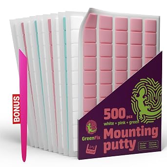 GreenFix Mounting Putty Removable - 500PCs Sticky Tack for Wall Hanging - Reusable Colorful Poster Putty - Wall Sticky Tack - Adhesive Putty for Poster Picture Hanging Crafts