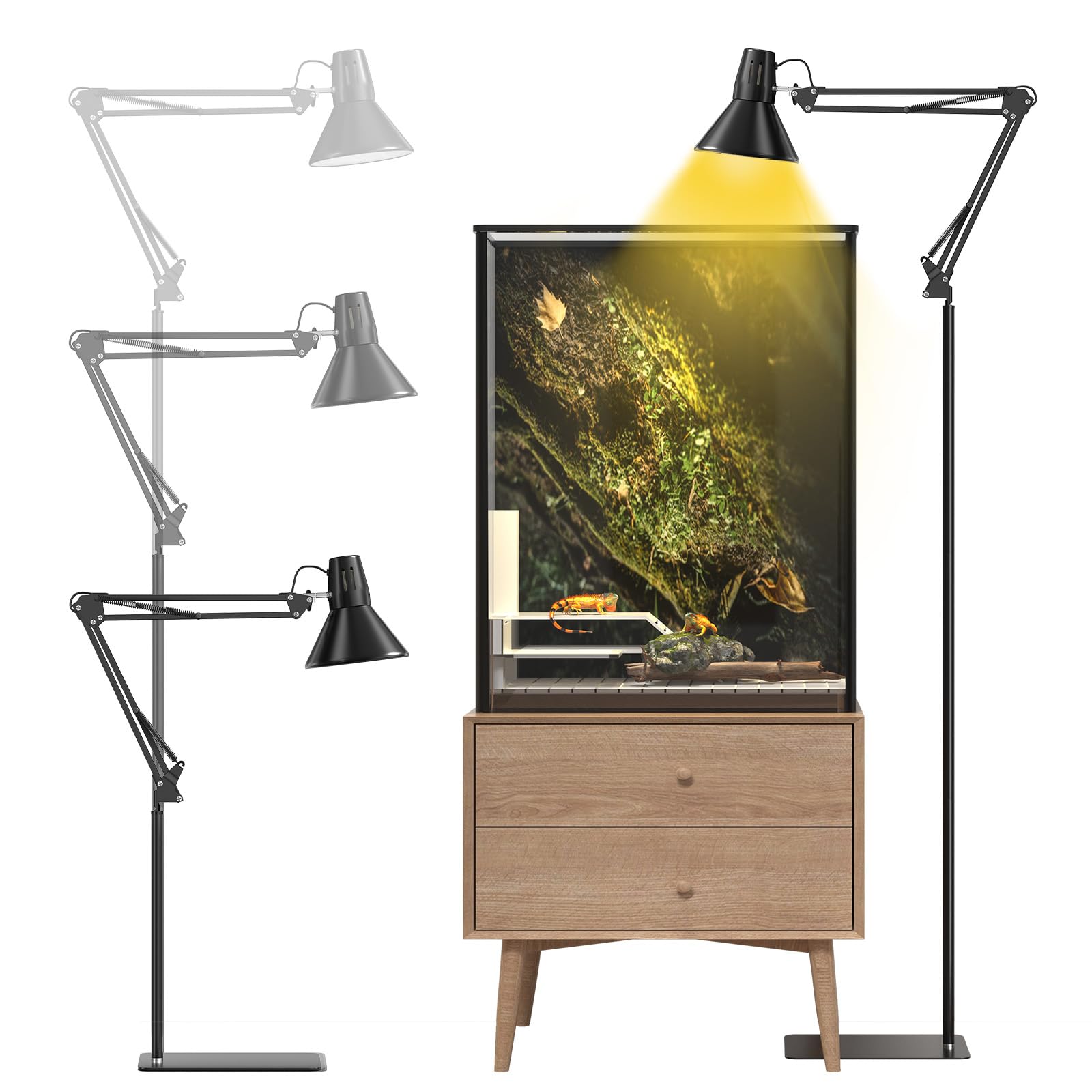 GlowUp Reptilien Lampenständer Verstellbarer 40-180CM, Hoch Reptilien Wärmelampenständer mit E27 Lampenschirm, Reptilien Lampenhalter Terrarium, Lichtständer für Schildkröten Spinne (Ohne Glühbirnen)