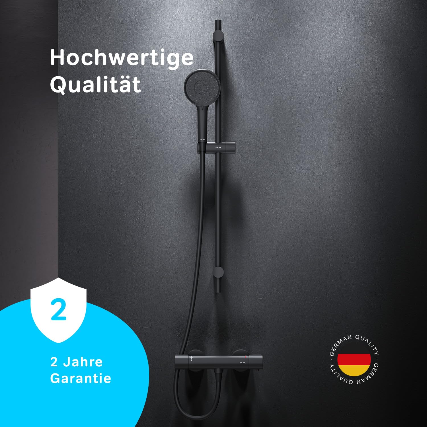 AM.PM X-Joy – Duschset mit Thermostat Schwarz | Duscharmatur mit Thermostat | Brausegarnitur mit Duschstange & Handbrause | Duschkopf 3 Strahlarten | Duschschlauch Antikalk | Rub&Clean | Schwarz Matt
