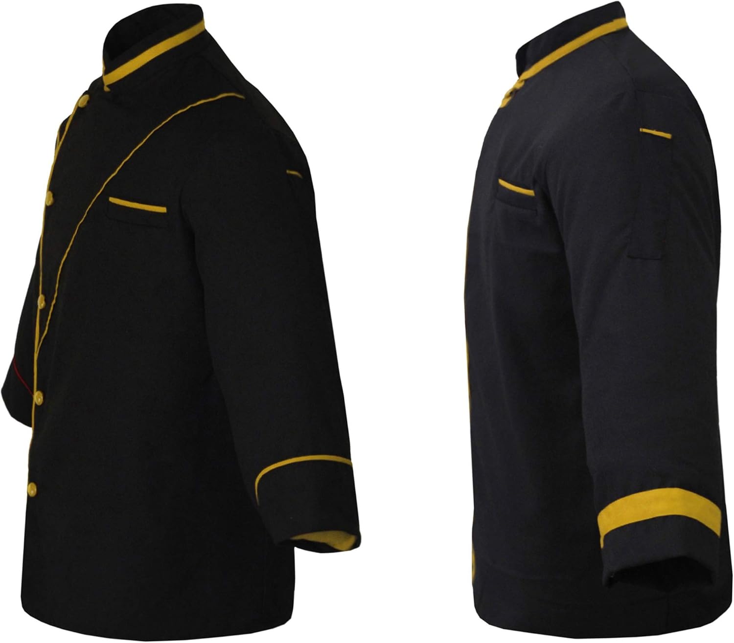 Soft & Comfort Men Black Chef Jacket Light-Yellow Strip Pack of 2 (Size-4XL)