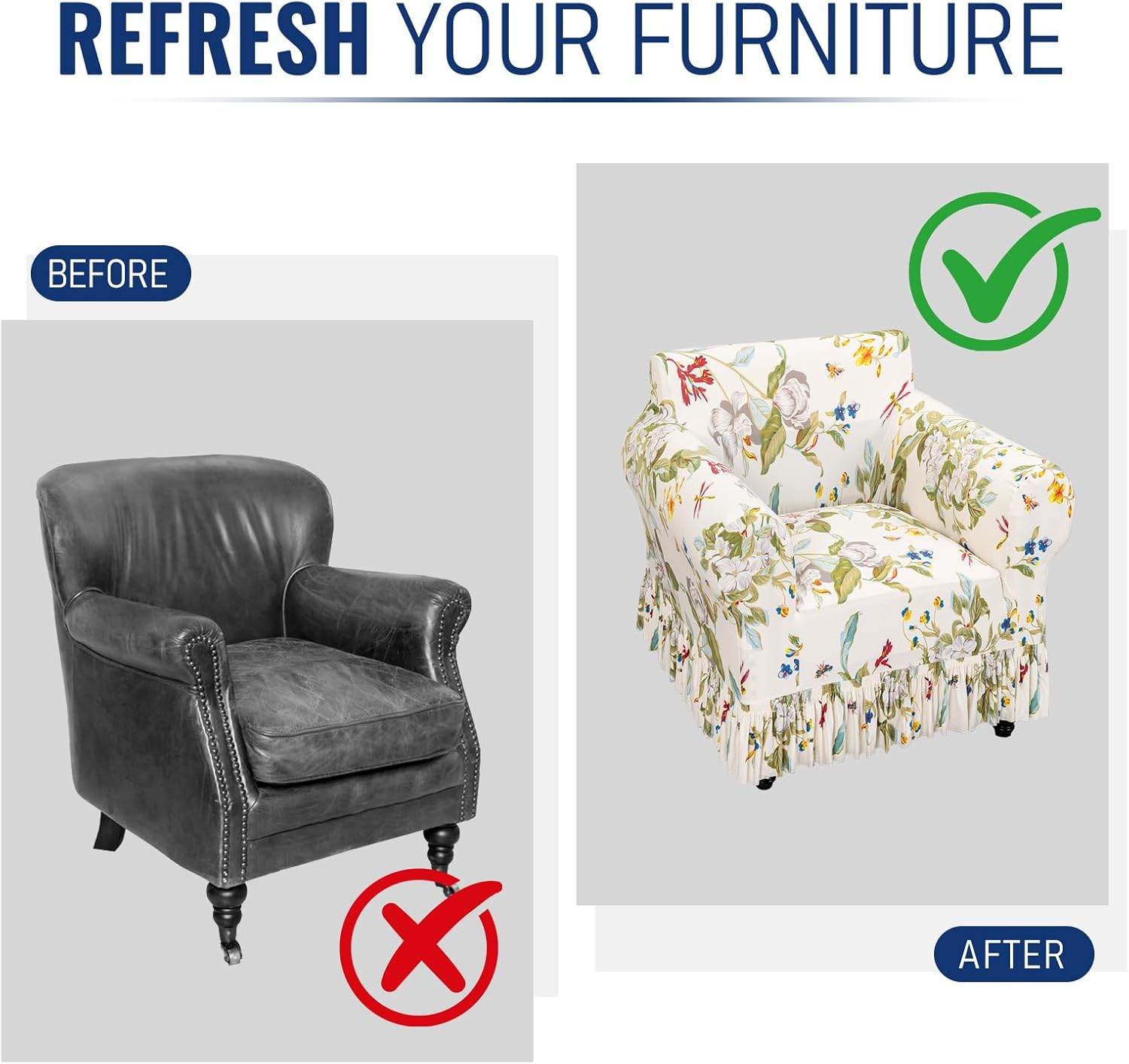 FUANGUI Armchair Slipcover Armchair Cover 1 Piece, Stretch Sofa Couch Cover with Skirt, Couch Slip Covers Pet Friendly, Washable Couch Covers for Sofa, Printed Furniture Protector (1-Seater, 31"-47")