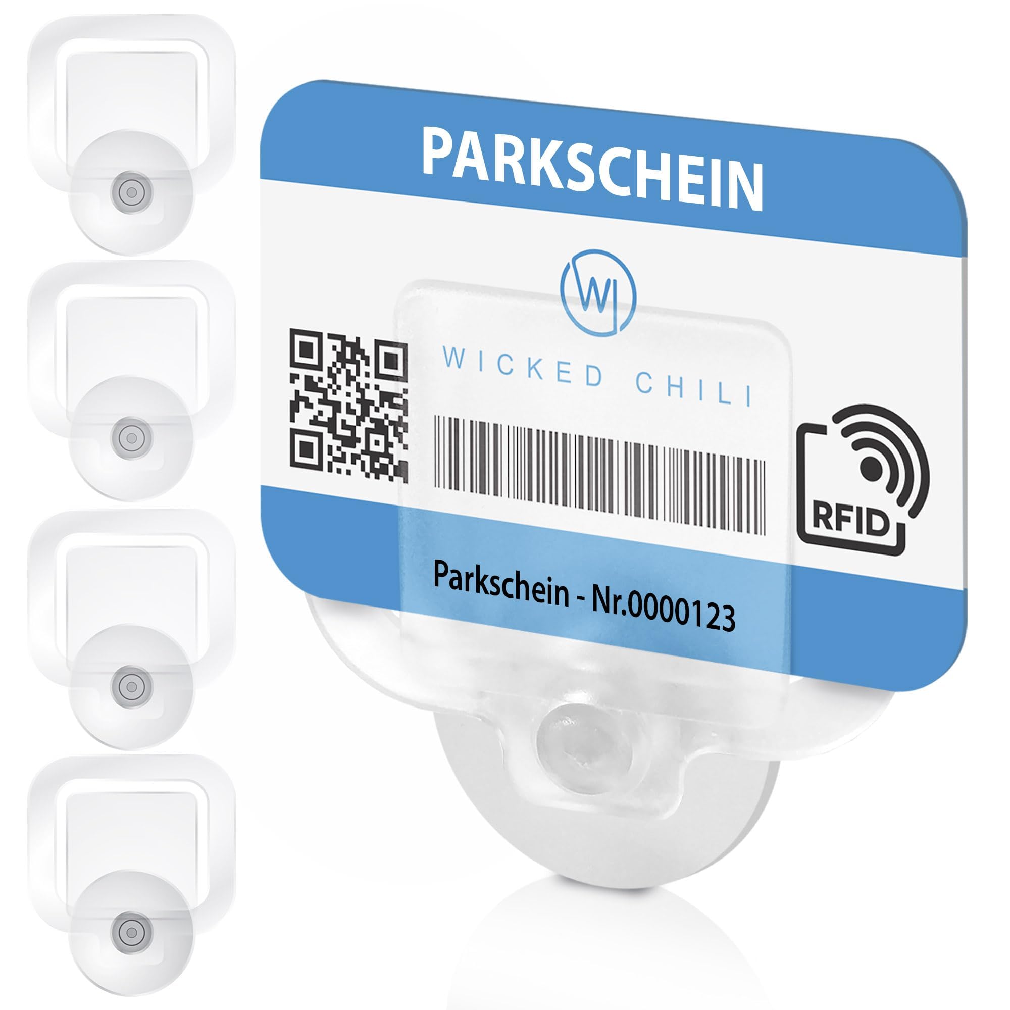 Wicked Chili 4x Parking Permit, Ticket and Note Holder for Car Windscreen, Clips with Removable Suction Cup, Avoid parking fine, Set of 4 (Made in Germany) transparent