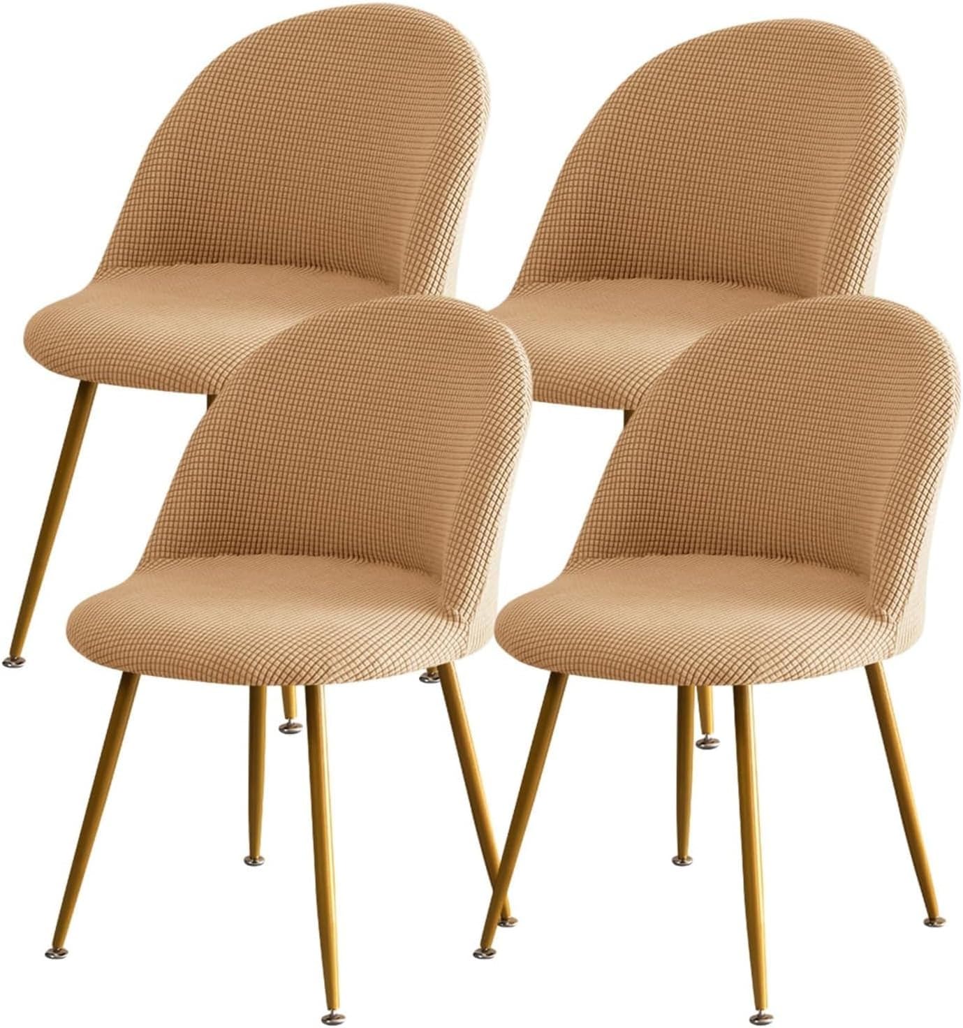 Curved Back Chair Cover Short Back Chair Slipcover Accent Dining Chair Protector for Home Kitchen Living Room Ceremony(Brown,4PCS)