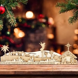 Marsui Wooden Christmas Nativity Countdown Tabletop Decor 2025 Christmas Advent Calendar Nativity Decor Farmhouse Xmas Jesus Countdown for Home Office Indoor Tabletop Party