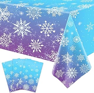 3-Piece 54 x 108 Inch Snowflake Plastic Tablecloth - Winter Wonderland Disposable Rectangle Table Cover for Christmas, Holiday Parties, and Winter Celebrations, Indoor Outdoor Table Decorations