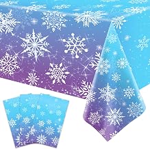 3-Piece 54 x 108 Inch Snowflake Plastic Tablecloth - Winter Wonderland Disposable Rectangle Table Cover for Christmas, Holiday Parties, and Winter Celebrations, Indoor Outdoor Table Decorations