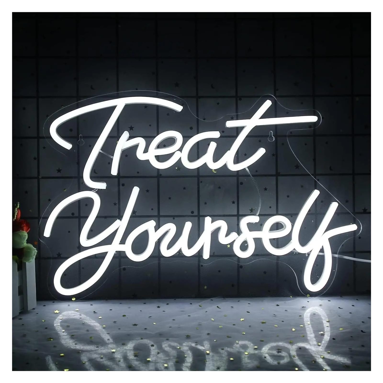RONGCH Hanging Art Signs Treat Yourself Neon Sign USB Dimmable LED Light for Bedroom Wedding Party Bar Home Birthday Decoration 40cmx26cm