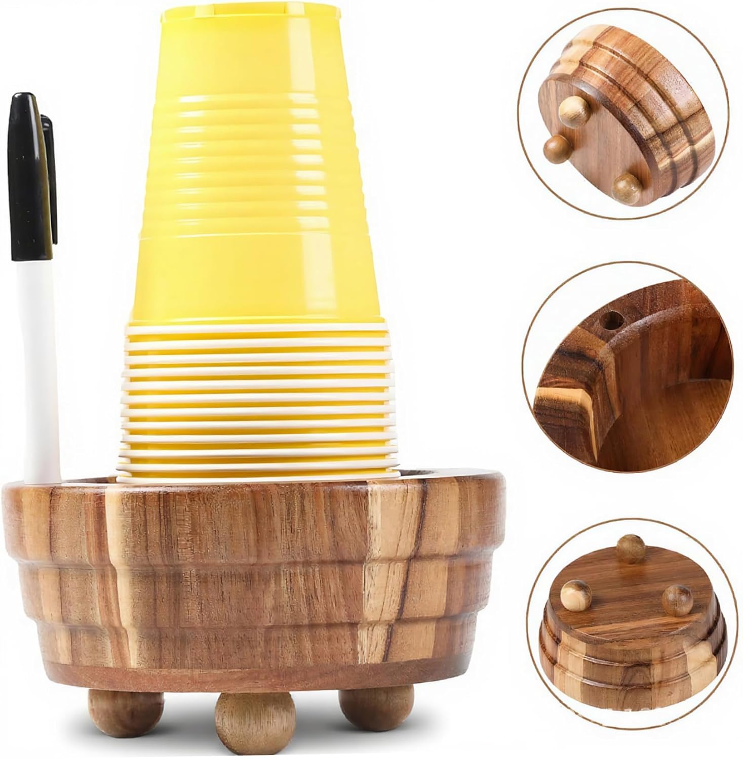 Cup Holder with Marker Slot, Wooden Solo Cup Holder Storage Box with Marker Slot Rustic Hosting Essentials for Party Bar Kitchen Bathroom