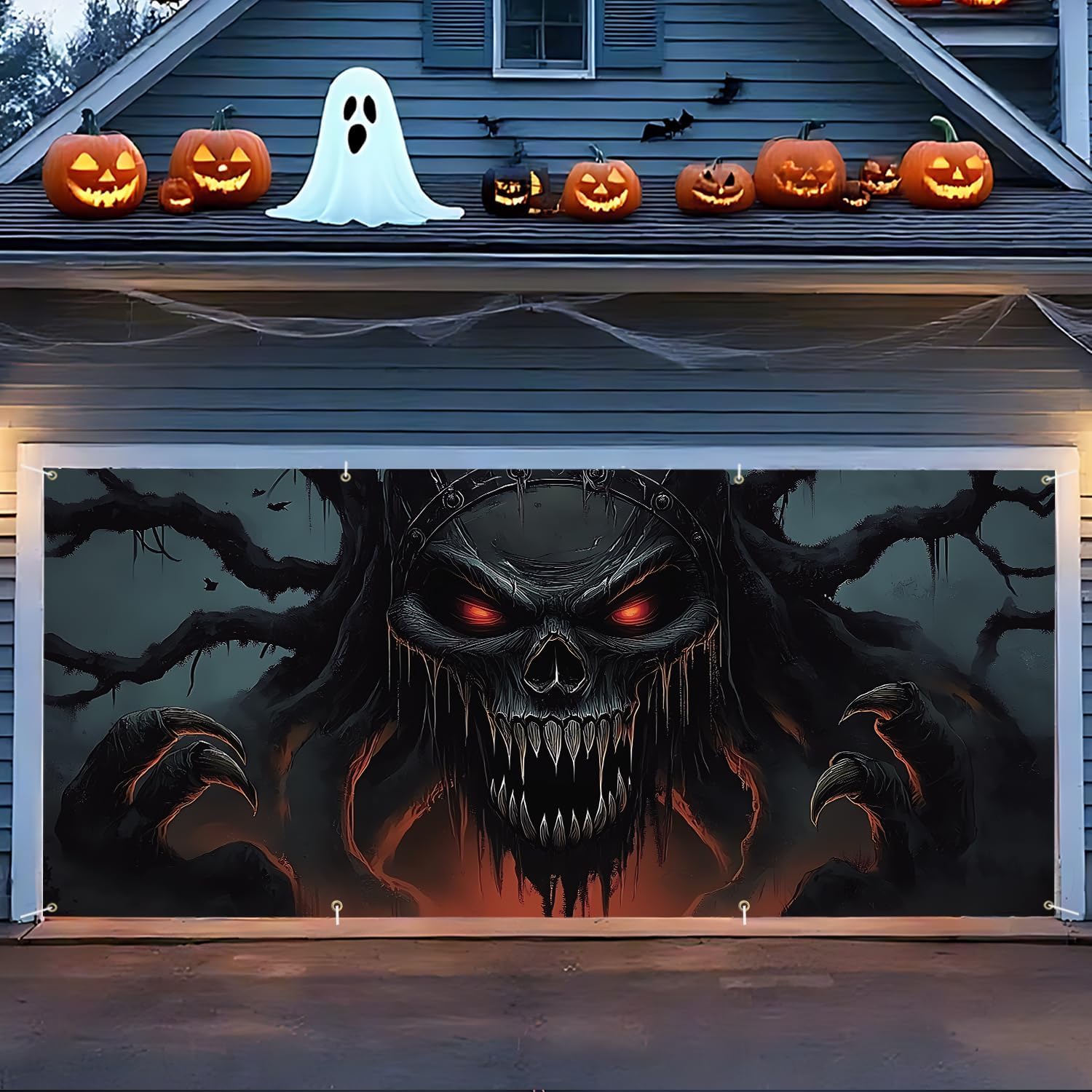 ANNA QUEEN Halloween Horrible Monsters Halloween Garage Door Banner 6 x 13FT,Outdoor Garage Cover Decoration Weird Thriller
