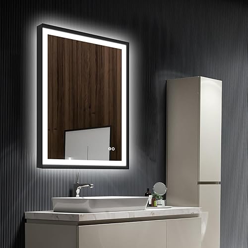 Miniatura 4 de Espejo de baño de 20 x 28 pulgadas, espejo de pared con marco de metal negro mate, espejo de tocador de baño iluminado LED, espejo de maquillaje