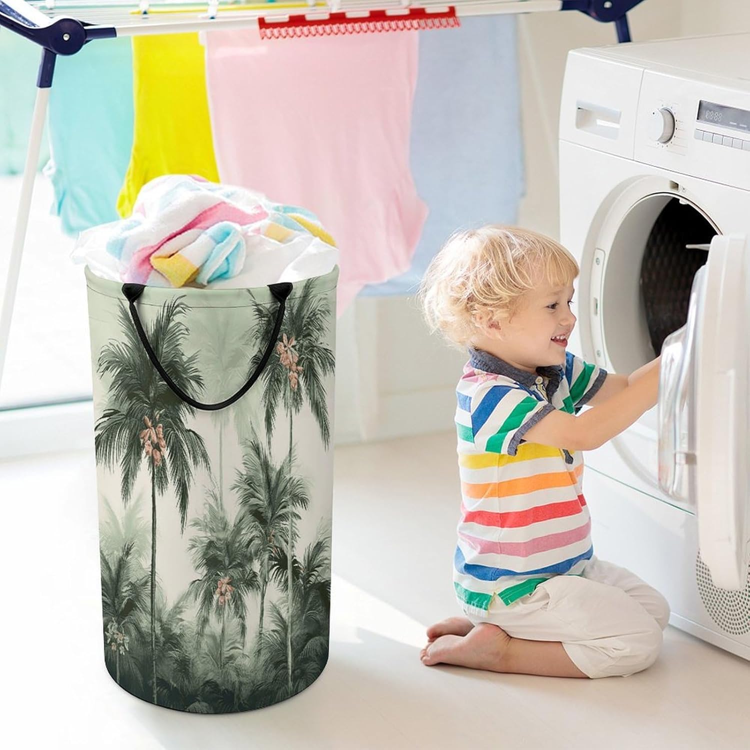 Tropical Palm Trees Laundry Hamper Large Collapsible Laundry Basket with Handles Waterproof Clothes Hamper Portable Dirty Clothes Basket for Bedroom Laundry Room Closet Bathroom