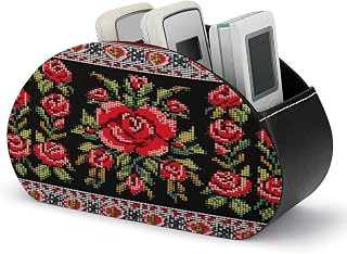 TV Remote Control Holder, 5 Compartments, Ukrainian Embroidery Rose | Table Desk Storage Box/Tray,Desktop Organizer Store Controller,Glasses,Brush,Pen,Space Saver for Bedside Table/Office Desk